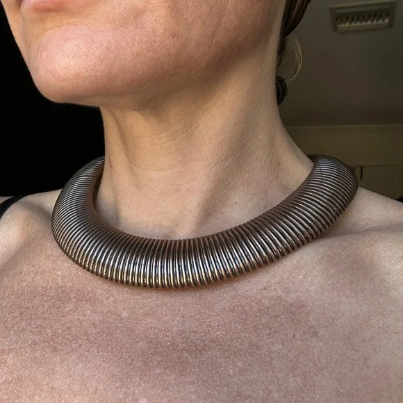 Vintage Brutalist style Statement Gold Coil Necklace - Picture 2 of 5
